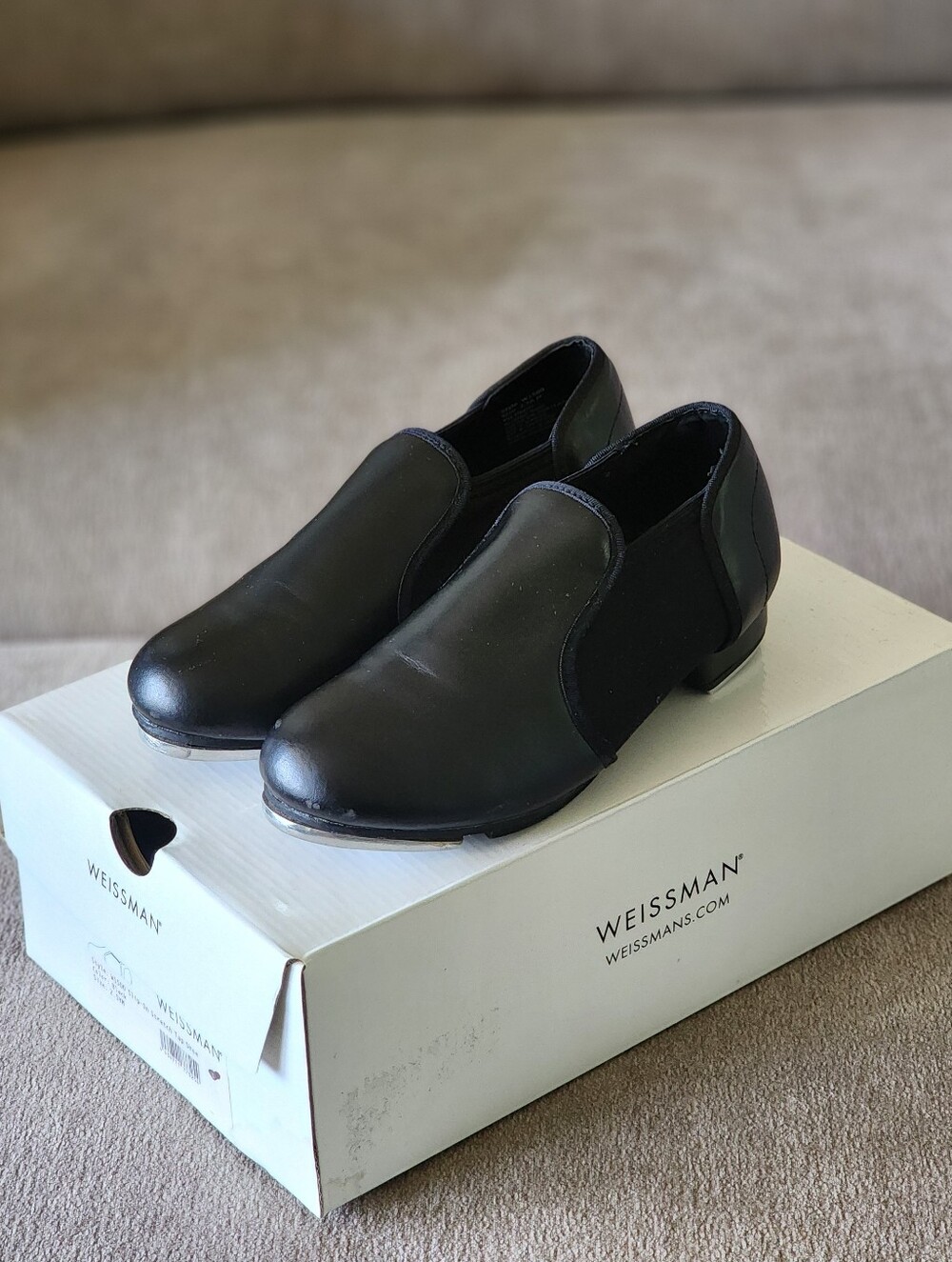 Weissman Black Slip On Stretch Youth Tap Shoe Size 2.5 YM Dance